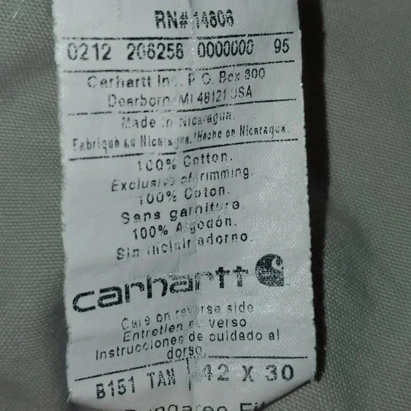 Carhartt Men's Loose Fit Canvas Utility Work Pant B151 Tan Size 42x30 RN 14806 - Picture 16 of 16